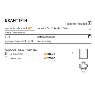 Plafon IP44  BRANT 1 white AZ2690  AZZARDO